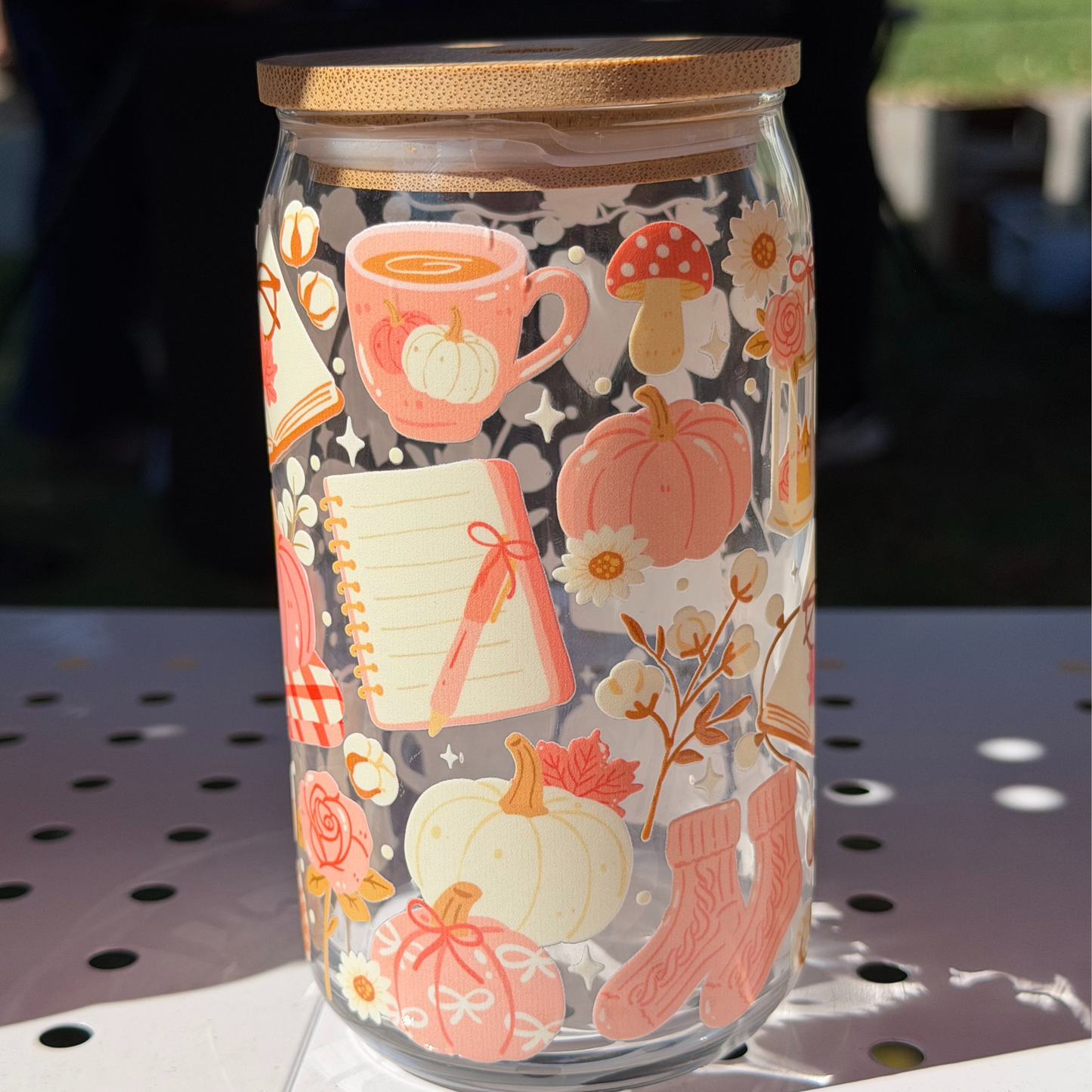 Autumn Glass Can 16 oz - Pink