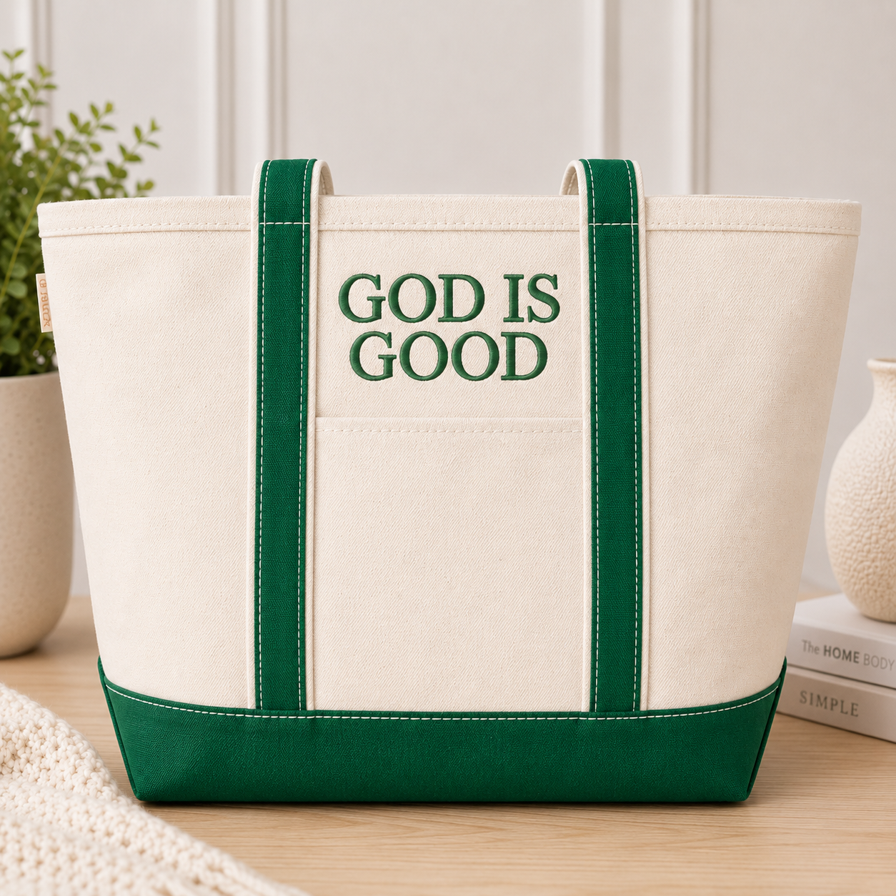 "God Is Good" Embroidered Tote Bag