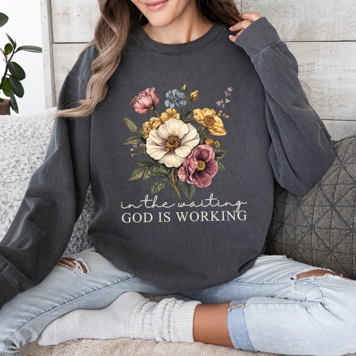 In The Waiting God Is Working Sweatshirt | Pepper