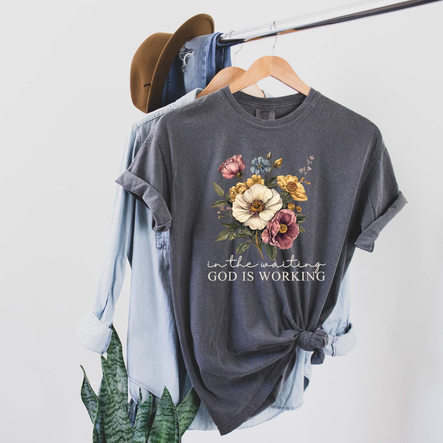 In The Waiting God Is Working T-Shirt | Pepper