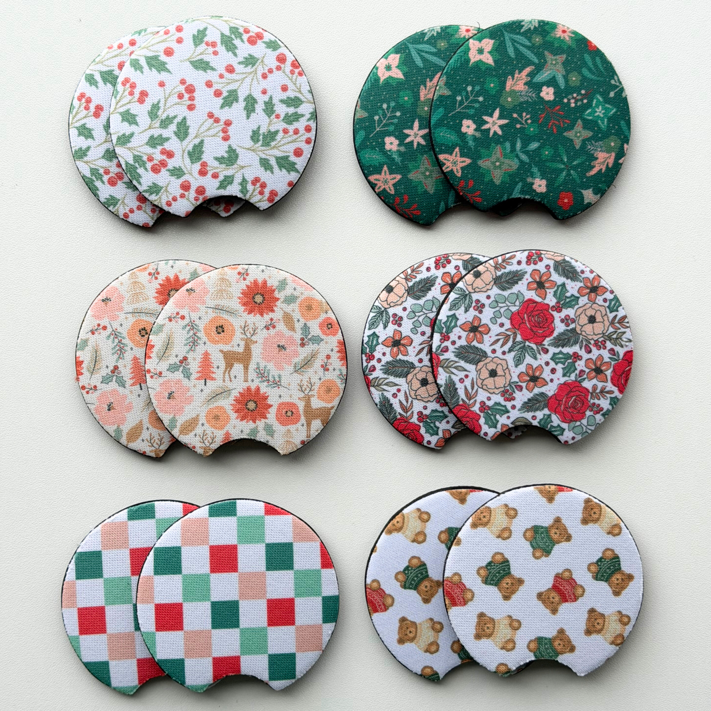 Winter Neoprene Car Coasters | Set of 2 | Stylish Protection for Your Cup Holders