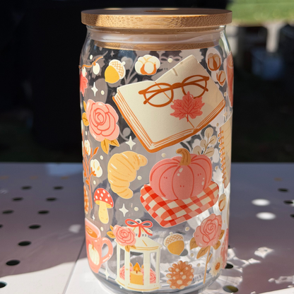 Autumn Glass Can 16 oz - Pink