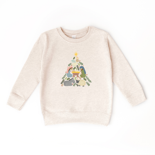 Youth Nativity Christmas Tree Sweatshirt | Natural Heather