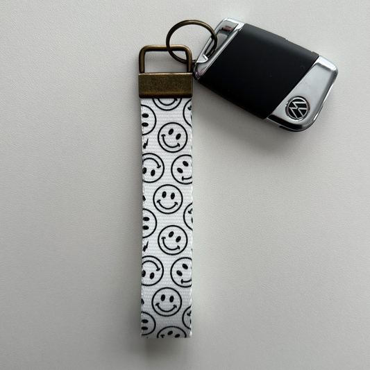 Black Smileys Key Fob Wristlet | Antique Brass Hardware