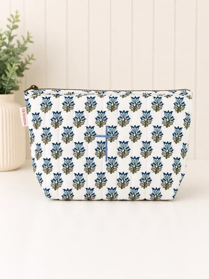 Floral Embroidered Quilted Pouch