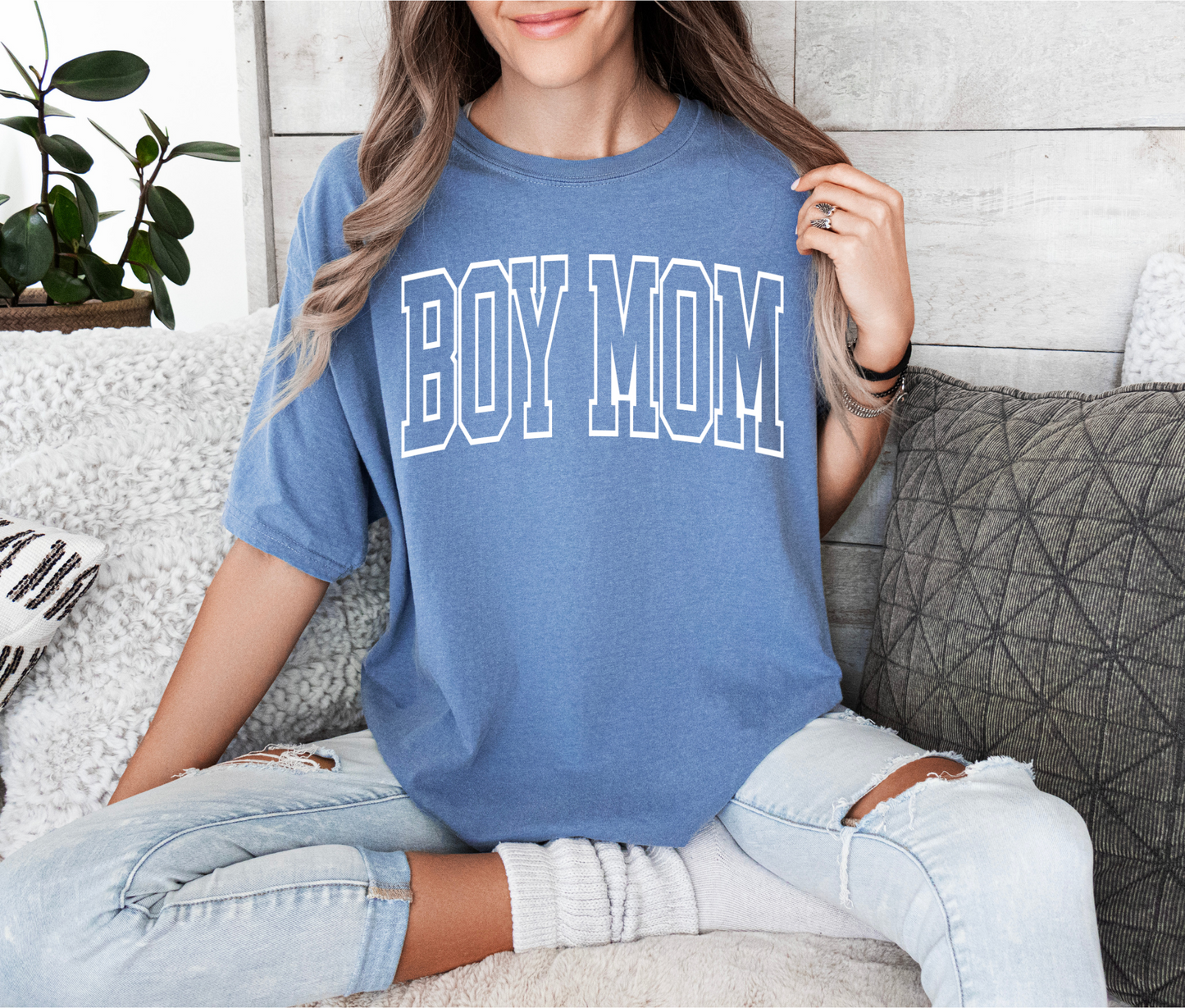 Boy Mom Tee - Blue Jean