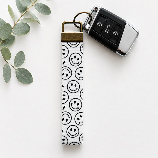 Black Smileys Key Fob Wristlet | Antique Brass Hardware