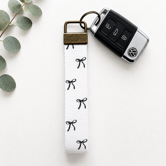 Black Bows Key Fob Wristlet | Antique Brass Hardware