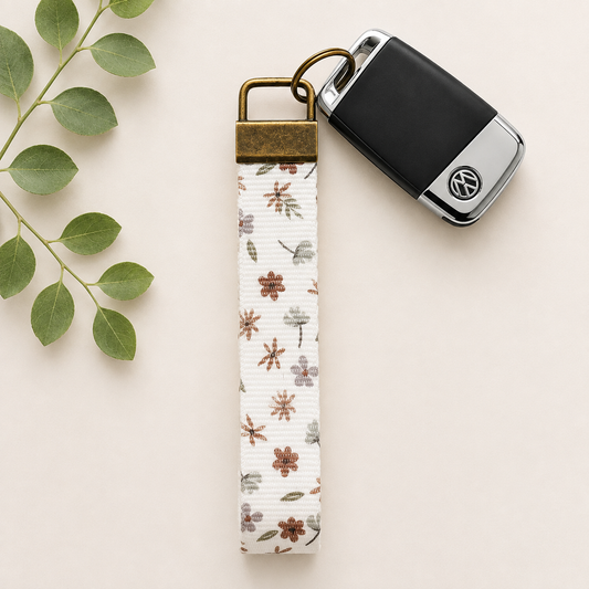 Autumn Ditsy Floral Key Fob Wristlet | Antique Brass Hardware