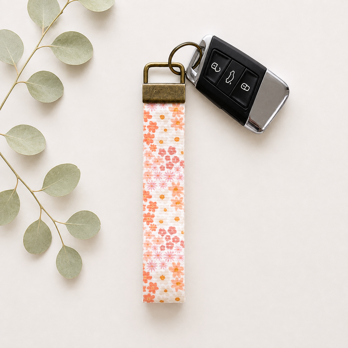 Spring Key Fob Wristlet | Antique Brass Hardware | Stylish & Functional