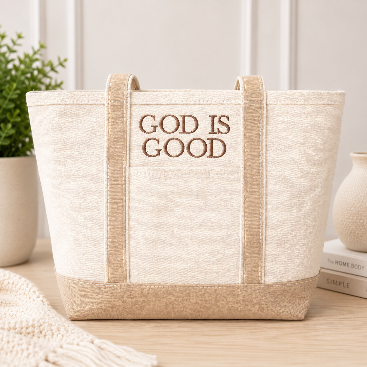 "God Is Good" Embroidered Tote Bag