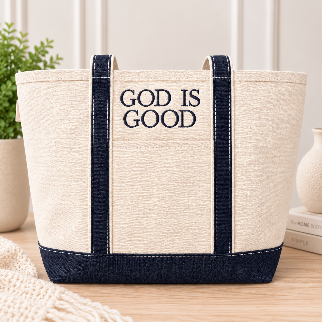 "God Is Good" Embroidered Tote Bag