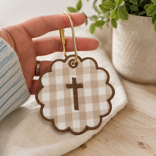 Tan Gingham Cross Bag Tag