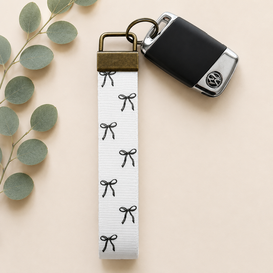 Black Bows Key Fob Wristlet | Antique Brass Hardware