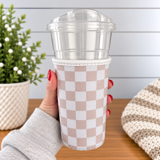 Tan Checkered Drink Sleeve