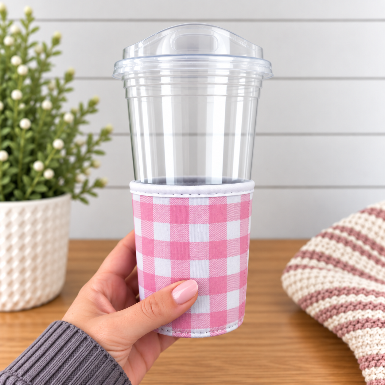 Pink Gingham Drink Sleeve