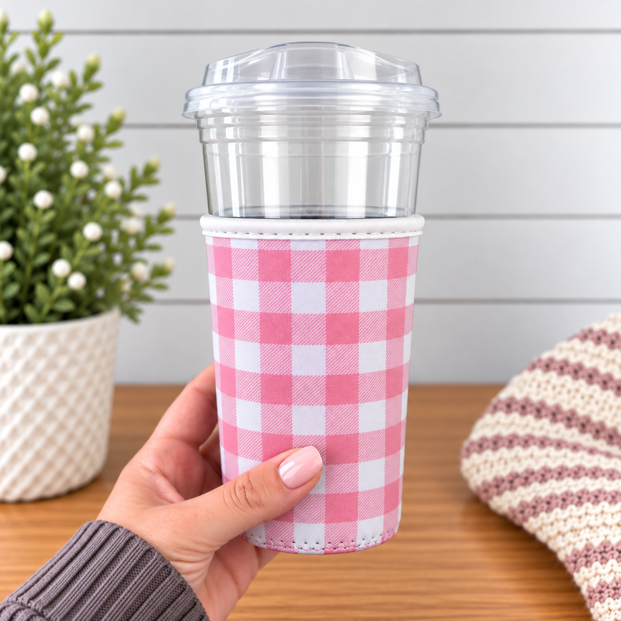 Pink Gingham Drink Sleeve