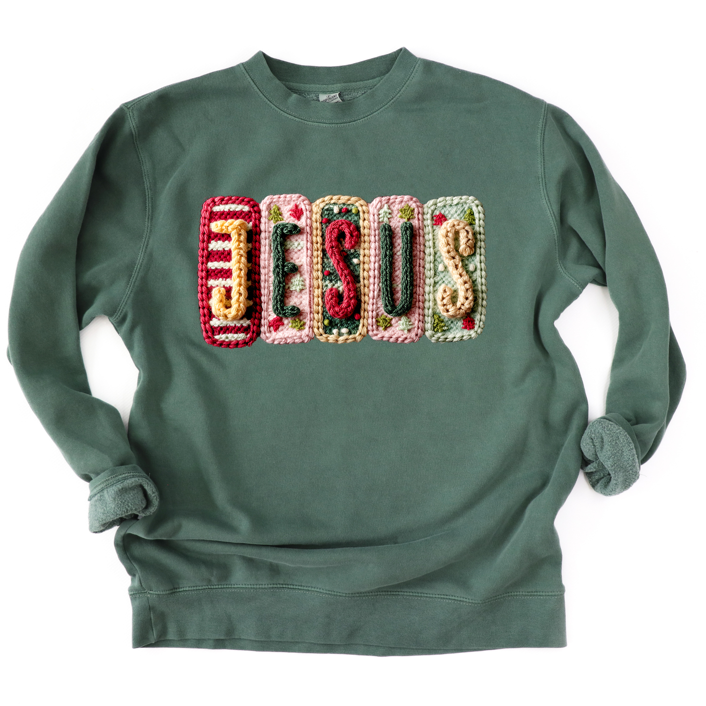 Jesus Faux Crochet Sweatshirt | Alpine Green