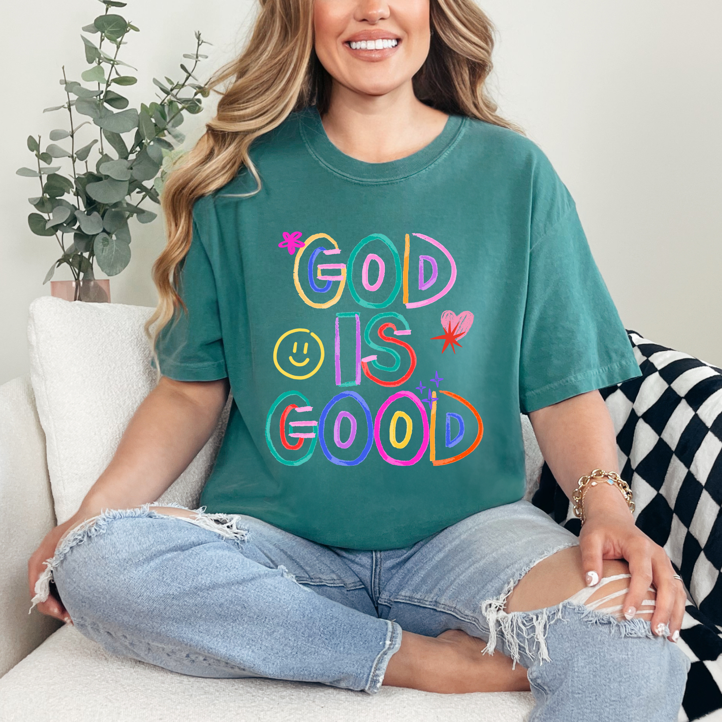 God Is Good Crayon T-Shirt | Emerald
