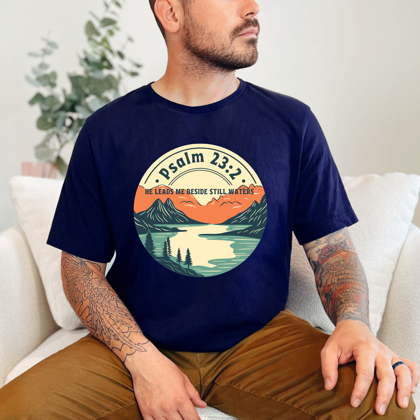 He Leads Me Beside Still Waters T-Shirt - Navy