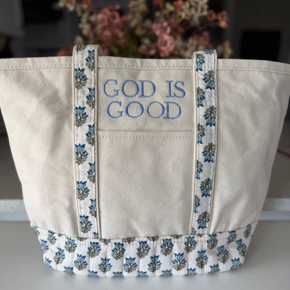 Floral Block Print Tote Bag