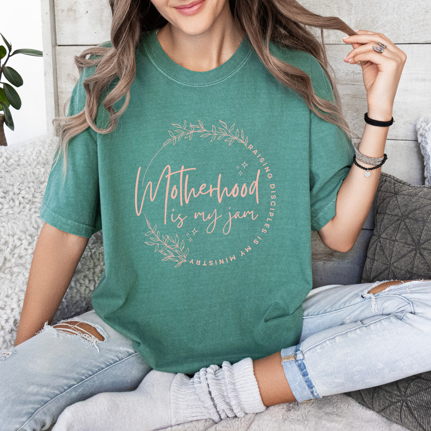 Motherhood Is My Jam, Raising Disciples Is My Ministry T-Shirt - Light Green