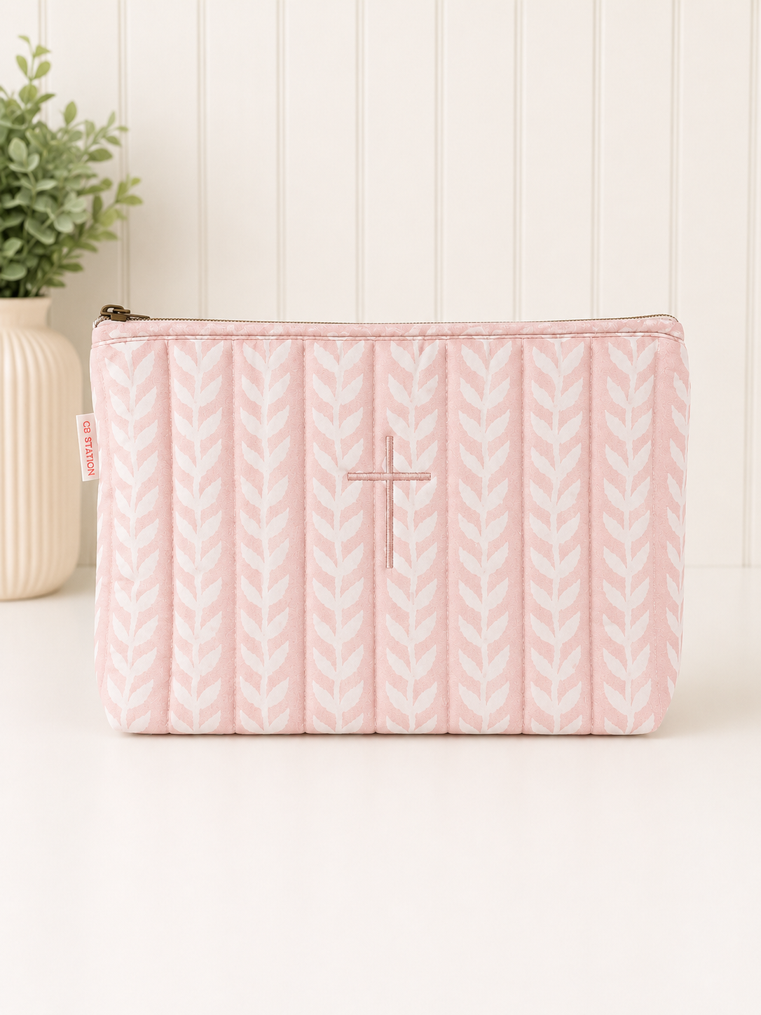 Floral Embroidered Quilted Pouch