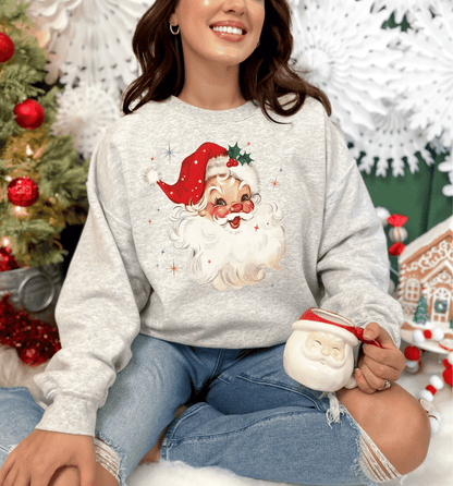 Retro Santa women's Christmas sweatshirt. Merry Christmas. Women's Holiday apparel.