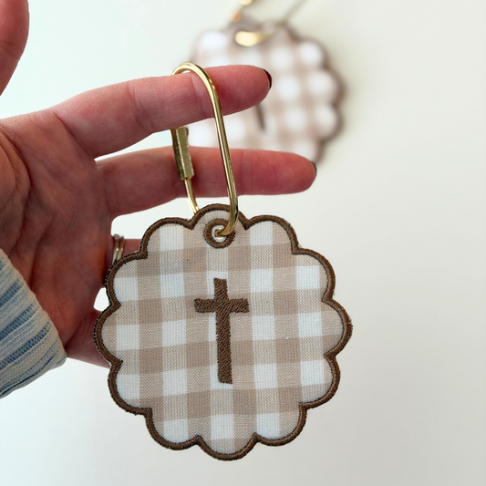 Tan Gingham Cross Bag Tag