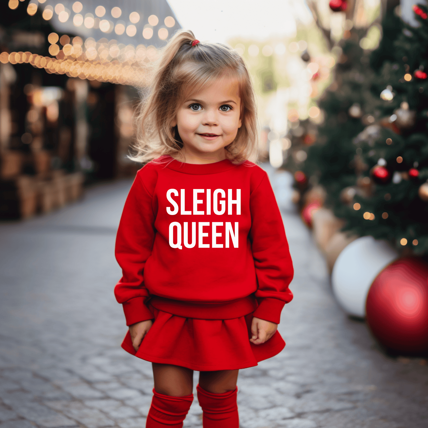 "Sleigh Queen" kids Christmas sweatshirt.