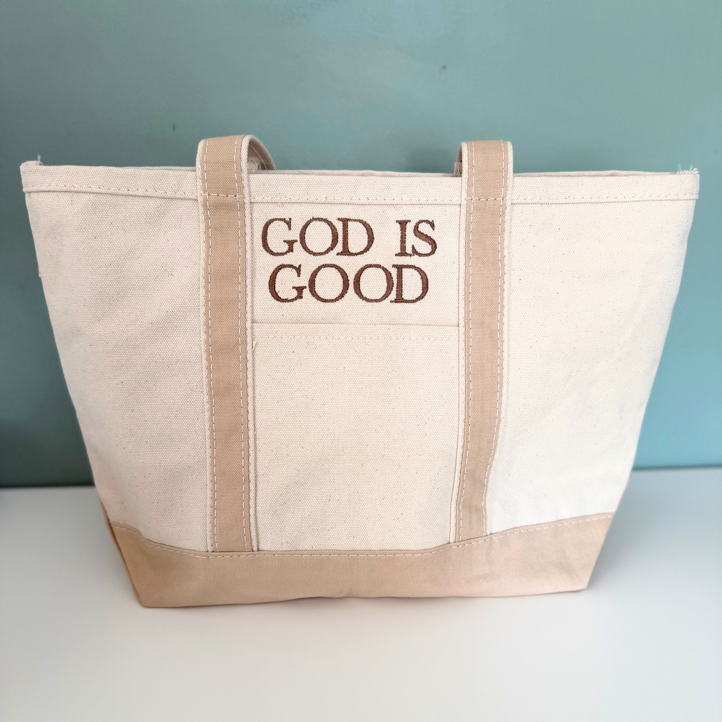 "God Is Good" Embroidered Tote Bag