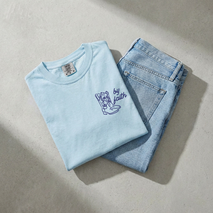 Walk By Faith Pocket T-Shirt | Chambray