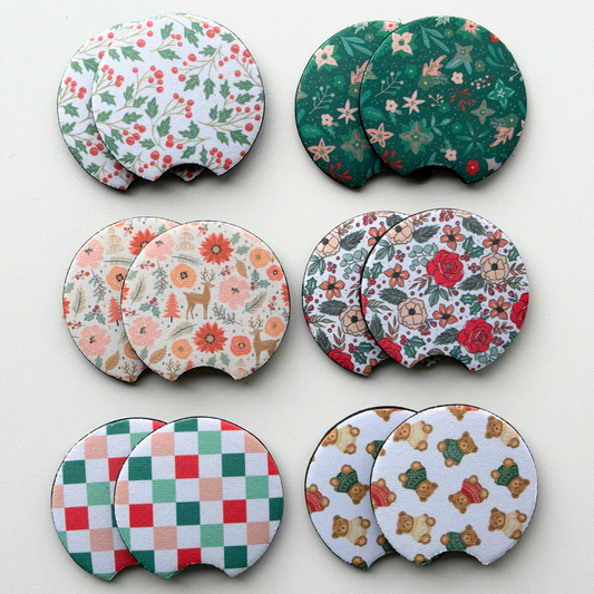 Winter Neoprene Car Coasters | Set of 2 | Stylish Protection for Your Cup Holders
